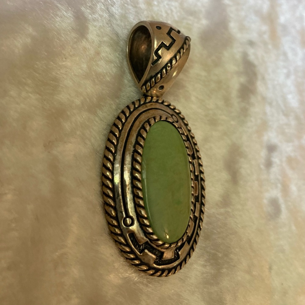 ☘️Large Carolyn Pollack Green Turquoise Sterling Silver Pendant - Picture 3 of 4